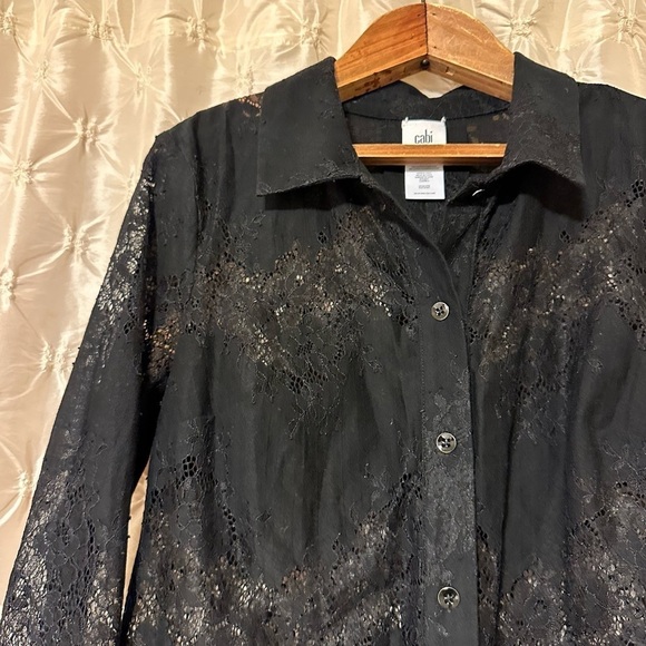 Cabi Black St. Regis Lace Button Front Blouse - Picture 3 of 9